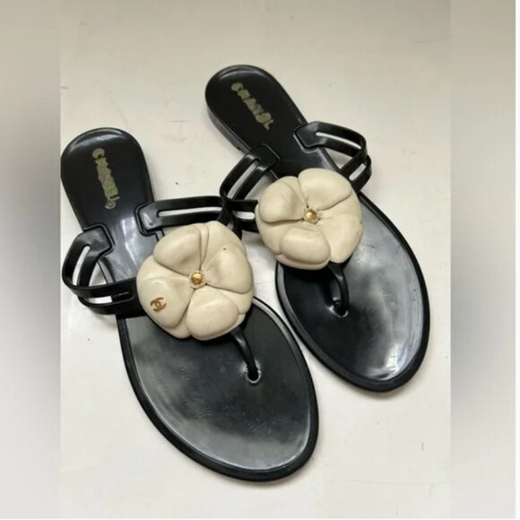 Chanel black sandals with flowers size 39 US 8 - Picture 2 of 11